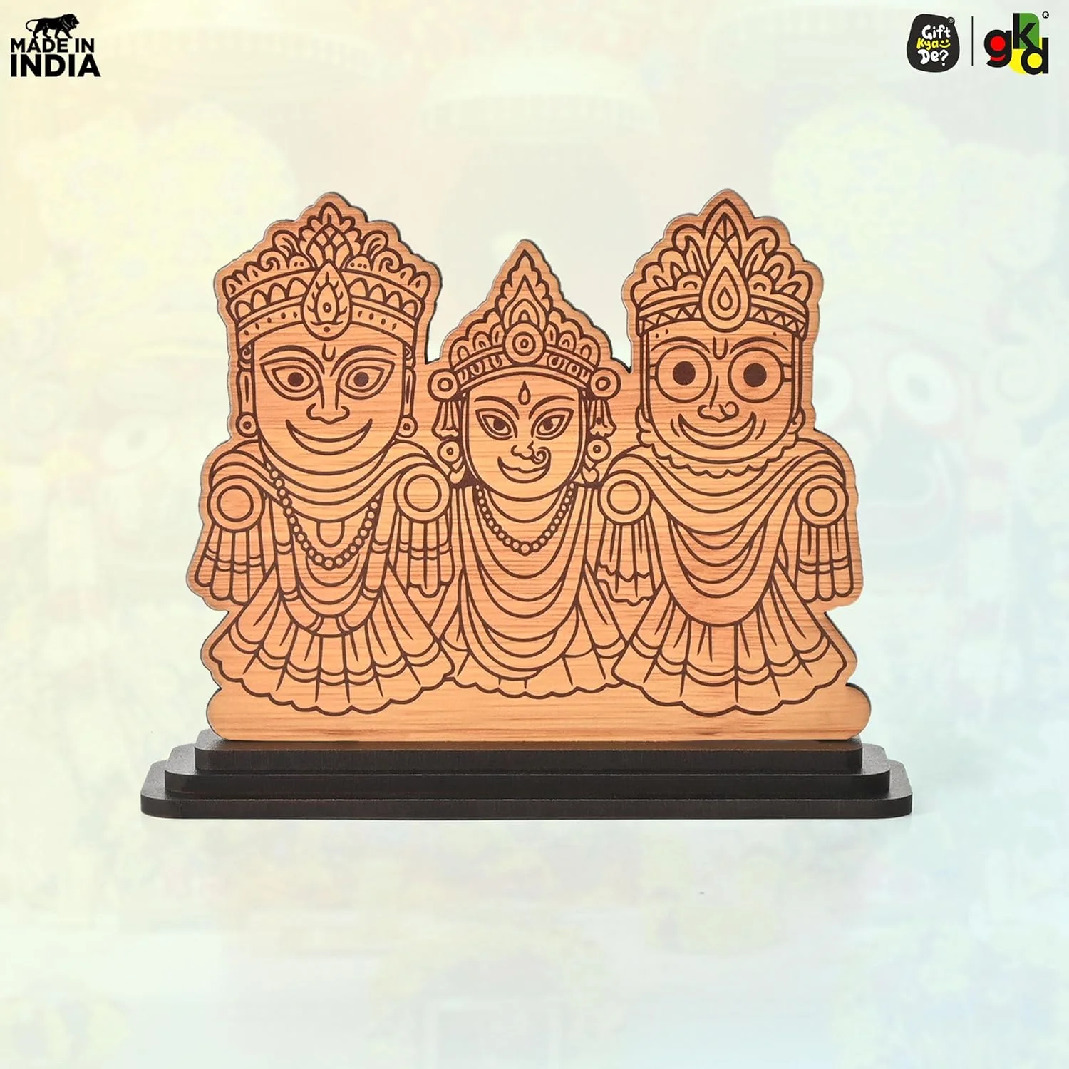 Lord Jagannath Printed Wooden Table Top Frame | Decorative Idol of Jagannath Balabhadra Subhadra | Spiritual Gift Item | 6x5x1.8 inches