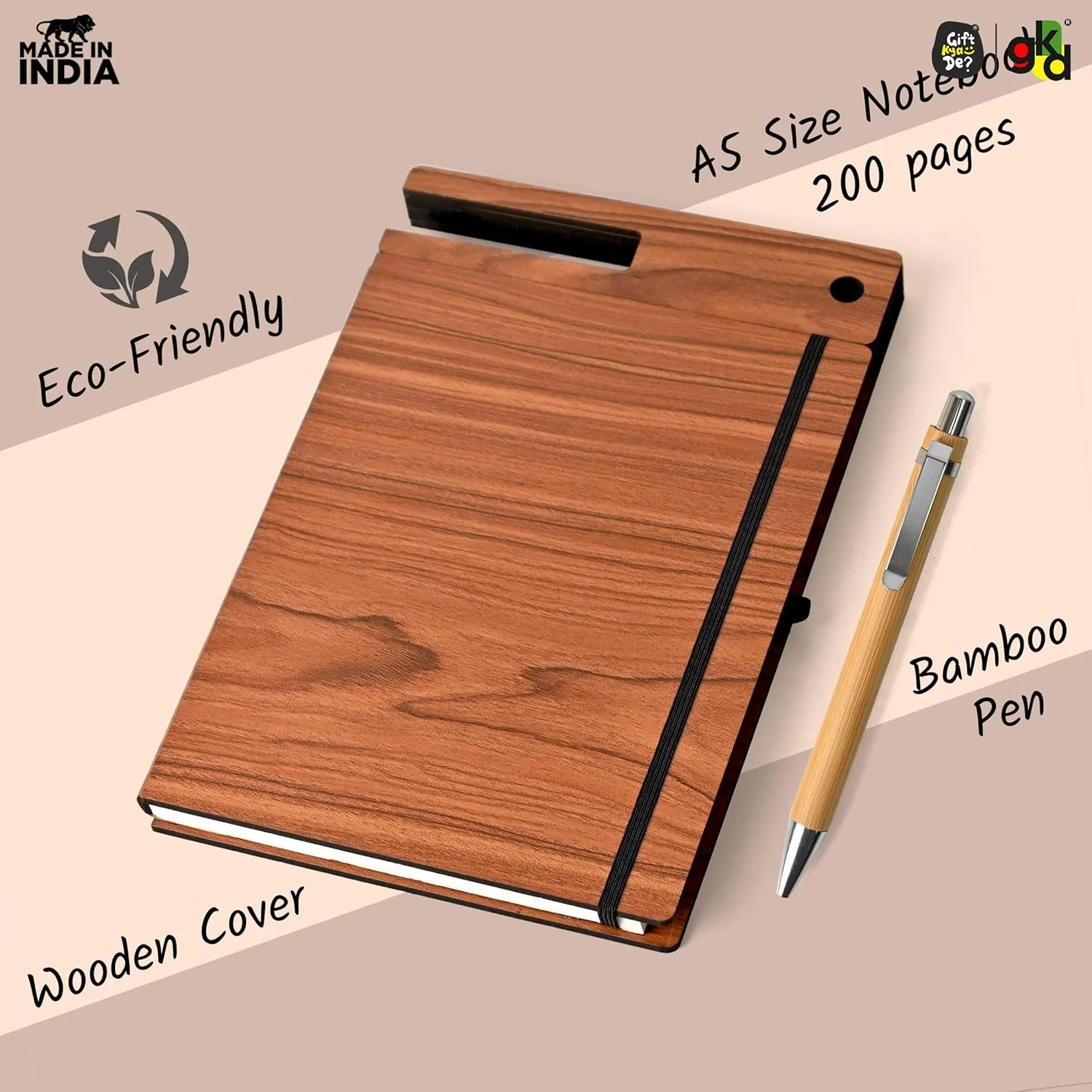 Wooden Smart Diary with Mobile Holder & Pen Stand | Includes Wooden Pen | Useful Gift For Office, Corporate & Personal Use