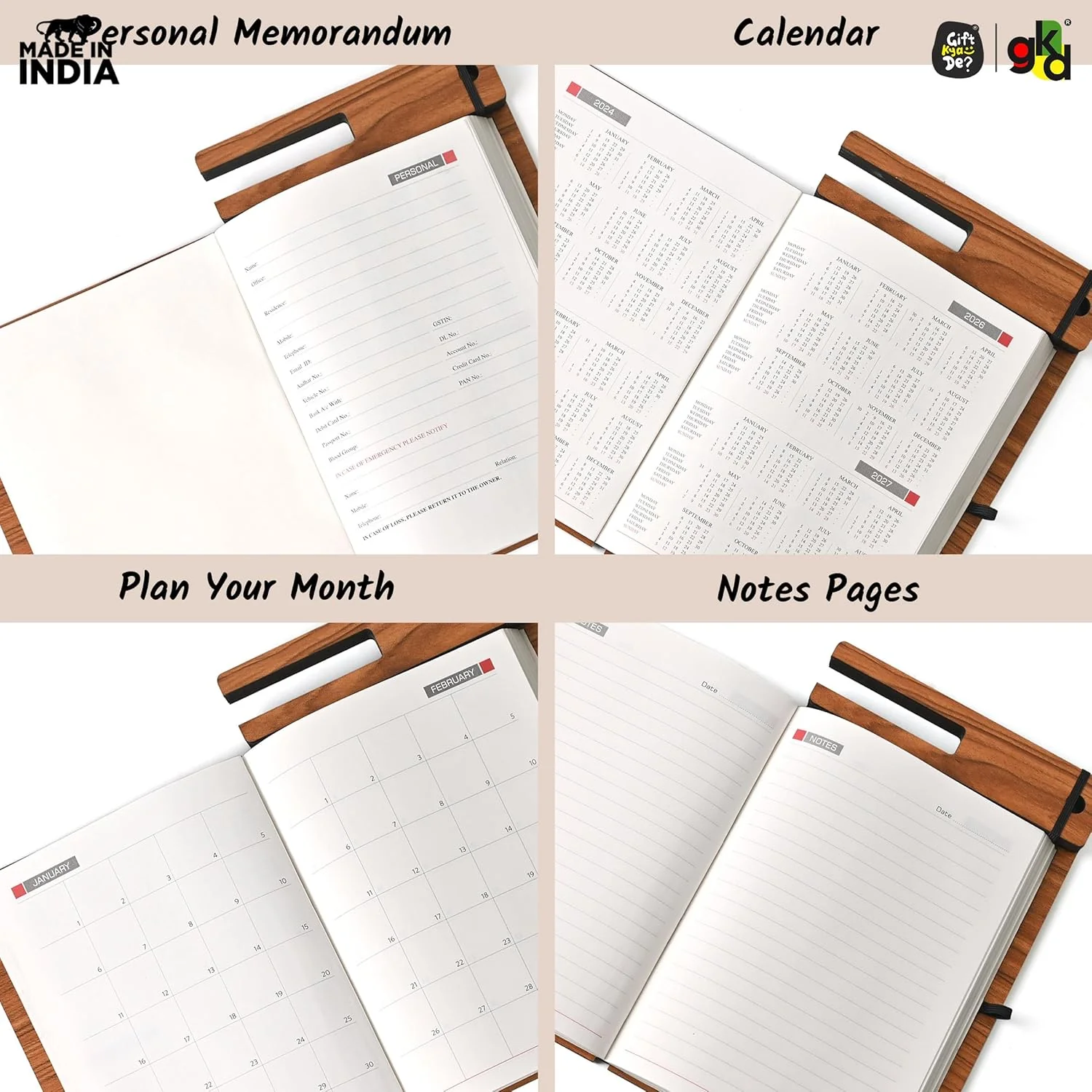 Wooden Smart Diary with Mobile Holder & Pen Stand | Includes Wooden Pen | Useful Gift For Office, Corporate & Personal Use