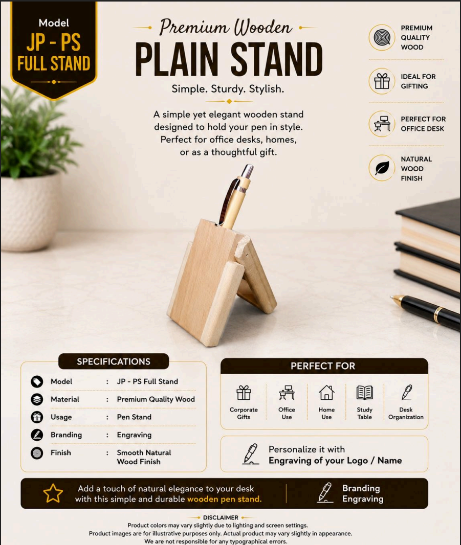 Premium Wooden Pen Stand – Natural Wood Finish